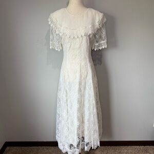Vintage Jessica McClintock Bridal Lace Dress – White – Approx Size 4